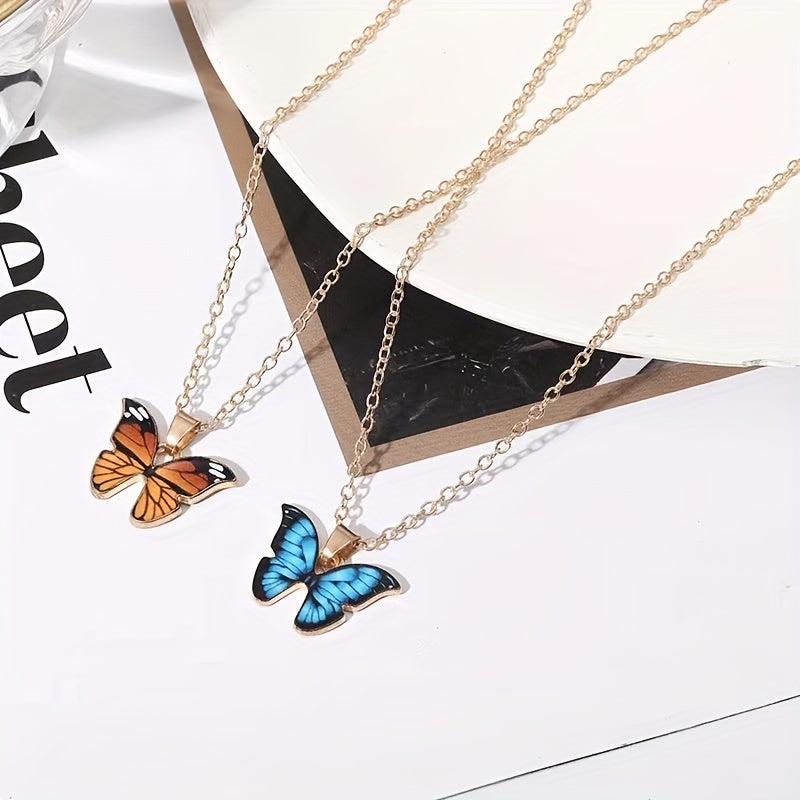 Multicolor Alloy Butterfly Pendant Necklace Gift for Girls