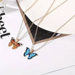 Multicolor Alloy Butterfly Pendant Necklace Gift for Girls