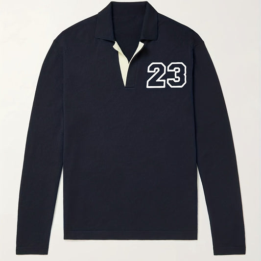 Men's Knit Polo Shirt Casual Lapel V Neck Pullover Sweater