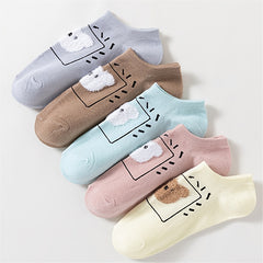 5 Pairs Bear Print Socks Women's Stockings