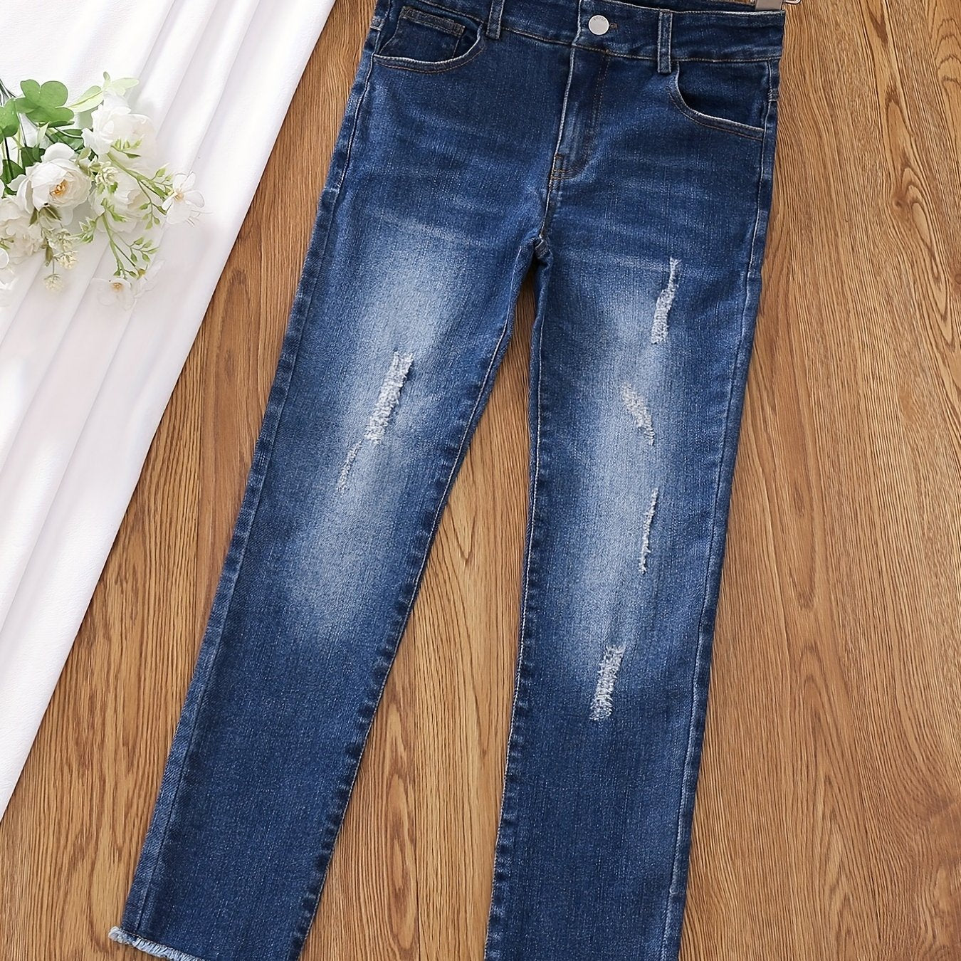Girls Casual Ripped Skinny Jeans Teen Girls Stretchy Denim Pants