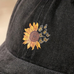 Unisex Sunflower Butterfly Baseball Cap Adjustable Outdoor Sport Hat