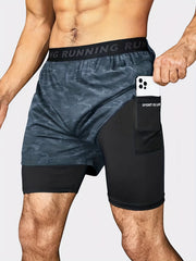 Men's 2-Layer Gym Running Shorts w/ Pockets Breathable Quick Dry