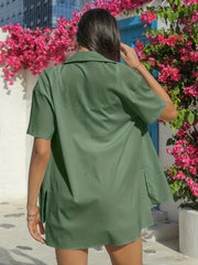 Casual Two piece Set Button Front Shirt & Drawstring Shorts