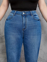 Button Fly High Rise Tapered Leg Jeans