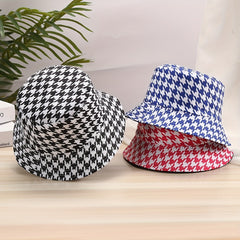 Houndstooth Print Reversible Bucket Hat Lightweight Fisherman Cap