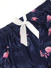 Flamingo Print Lounge Bottoms Elastic Waist Shorts Women's Sleepwear