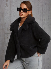 Plush Button Front Jacket Casual Loose Outwear