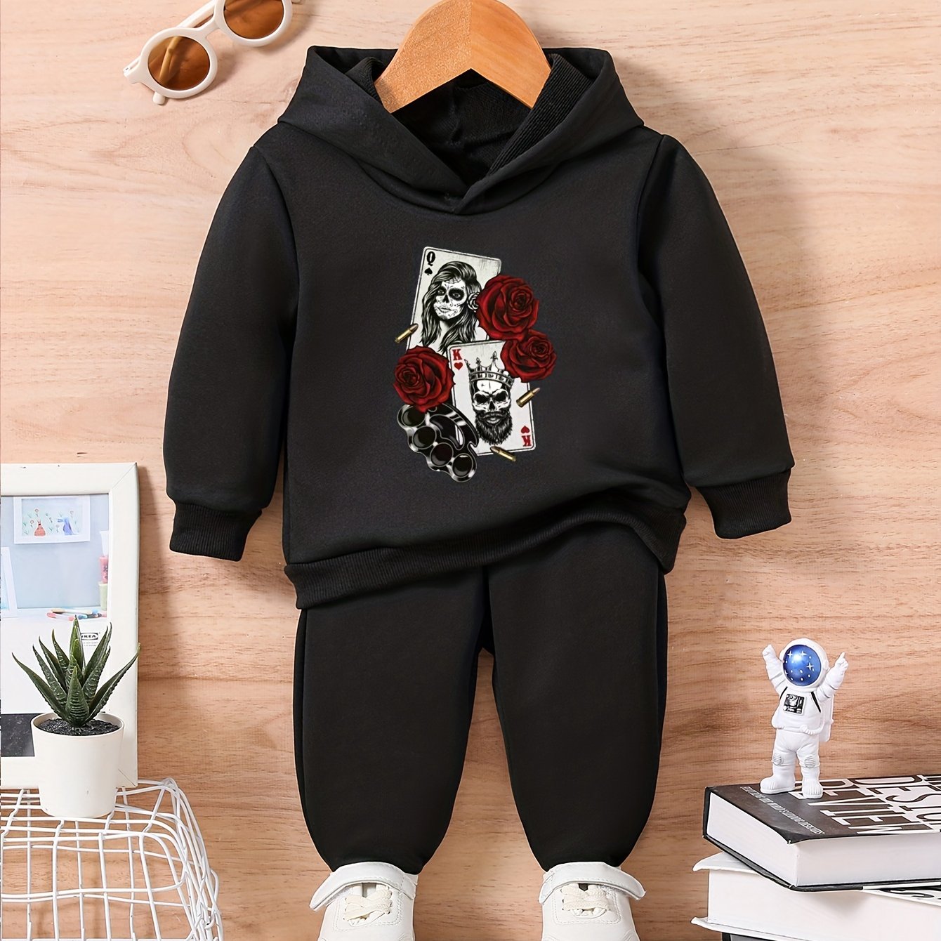 ROSE & POKER & SKULL Graphic Spooky Outfit Toddler Baby Set