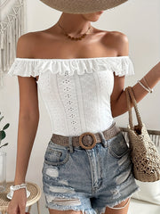 Eyelet Ruffle Trim Tank Top Sleeveless Summer Top