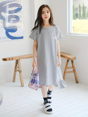 Girl's Cotton Tee Dress Short Sleeve Crew Neck Dress For Summer