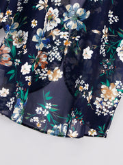 Floral Print V Neck Sheer Sleeves Cover Up Shirt