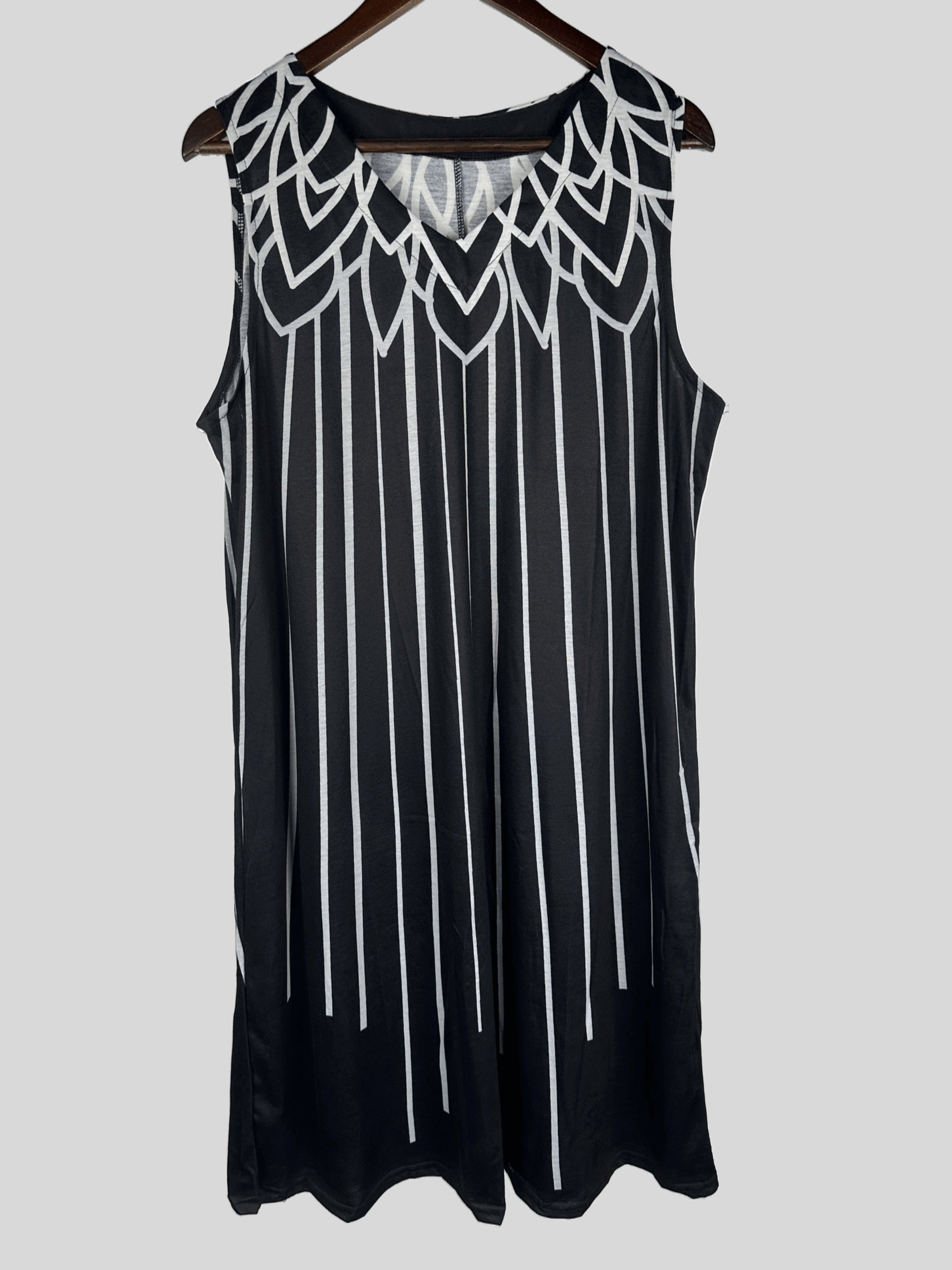 Geometric Print V Neck Stretch Tank Dress
