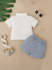 2pcs Baby Boys Button Collar Short Sleeve Shirt & Shorts Set