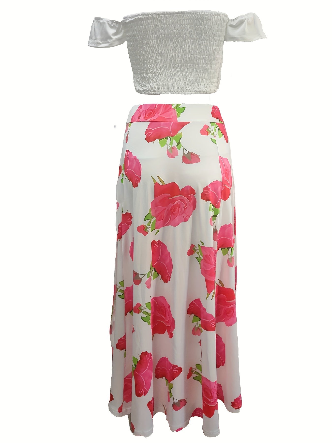Spring & Summer 2pc Set Off Shoulder Tops & Floral Print Skirts Outfit