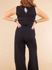 Keyhole Drawstring Jumpsuit Casual Sleeveless Wide Leg Jumpsuit