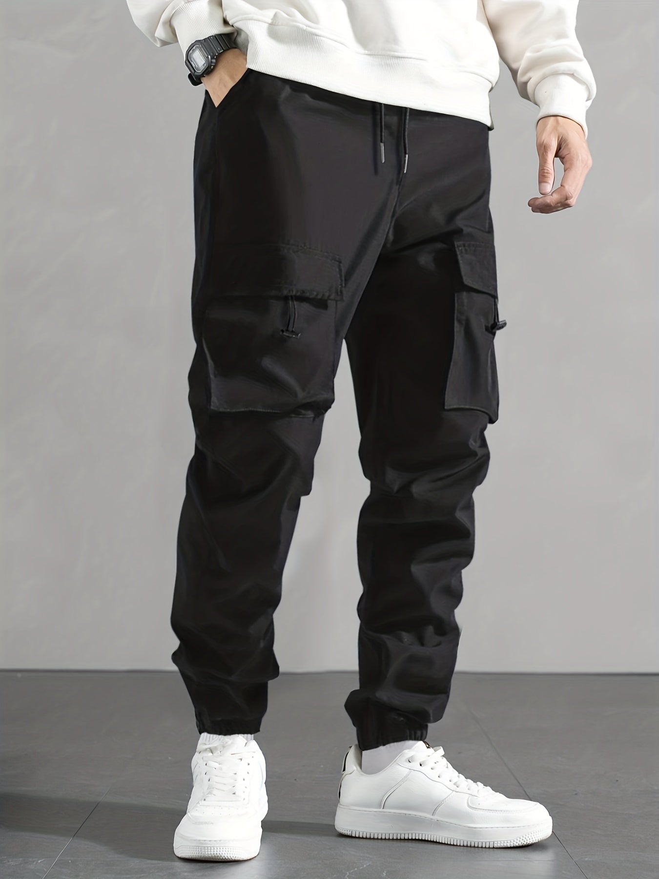 Men Cargo Pants with Drawstring Waist