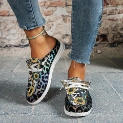 Women's Sunflower Print Canvas Shoes Lace Up Mule Sneakers