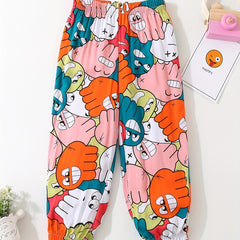 Girls' Cartoon Face Jogger Pants For Outfit