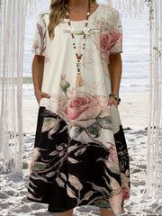 Floral Print Short Sleeve Casual Dress With Pockets