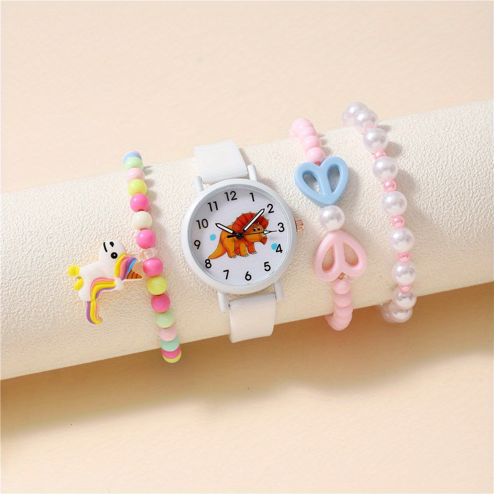 Dinosaur Pattern Quartz Kids Watch Set with Bracelet