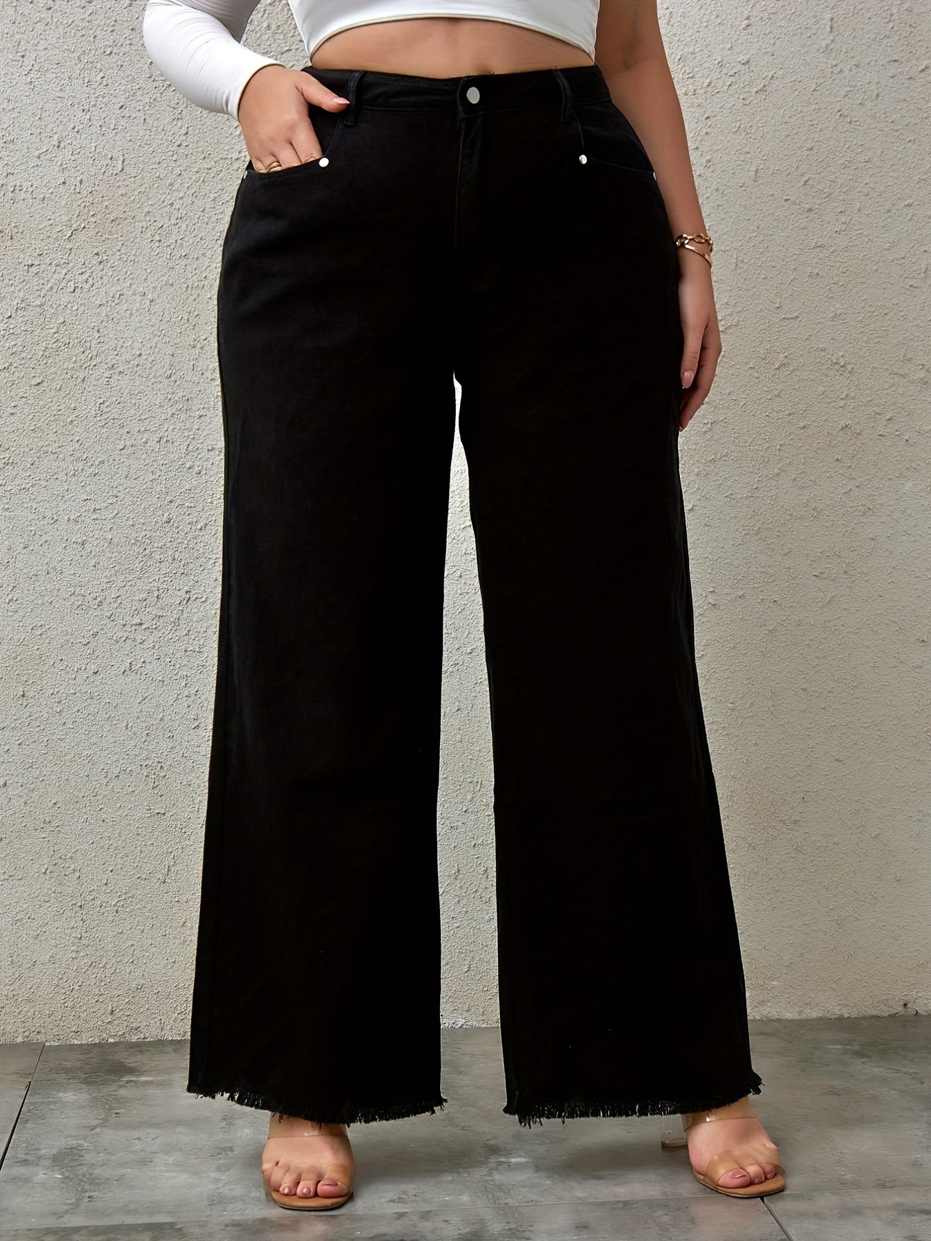 Fringe Trim Wide Leg Jeans