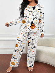 Halloween Bat & Ghost Print Pajamas Set