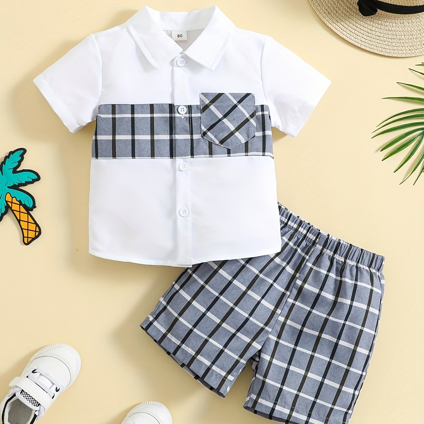 Boys Plaid Shirt & Shorts Set