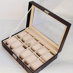 Crocodile Pattern 12-Digit Watch Box Leather Storage Display Jewelry Box