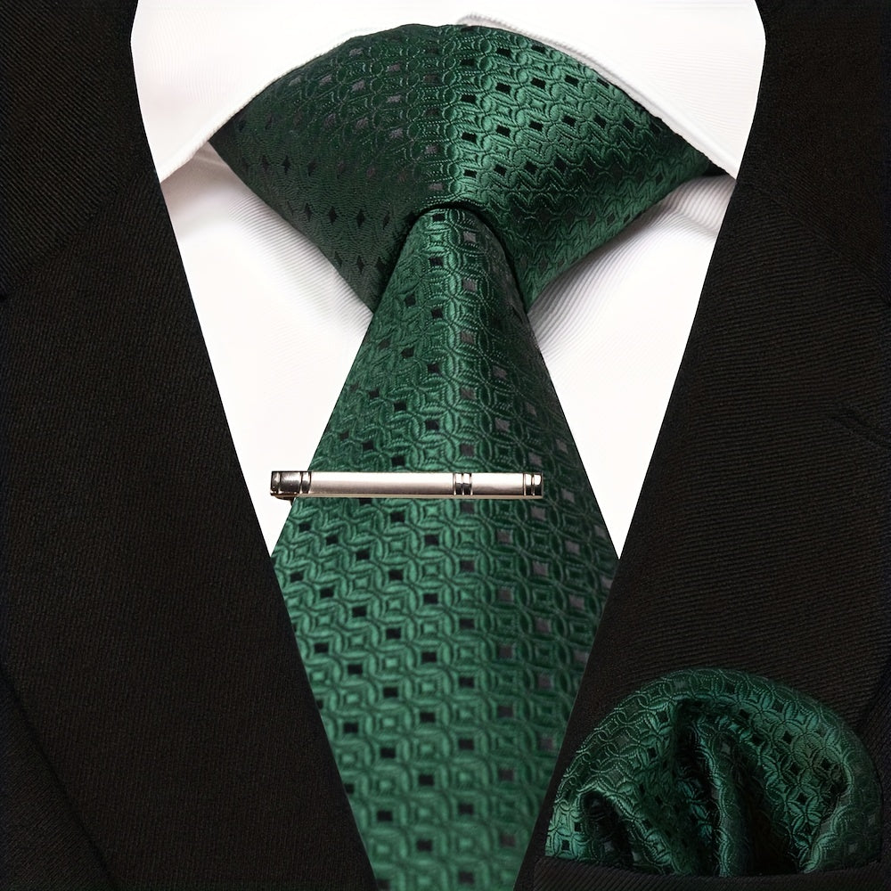 3pc Silk Tie And Square Scarf Tie Clip Set For Men