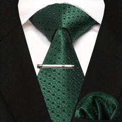 3pc Silk Tie And Square Scarf Tie Clip Set For Men