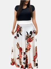 Floral Print Maxi Dress Short Sleeve Round Neck Boho Style