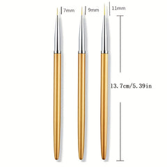 3pcs Nail Drawing Pen Fine Metal Rod Nail Art Pen Brush Set