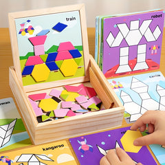Wooden Jigsaw Puzzle Geometric Shape 3D Building Blocks Educational Toy