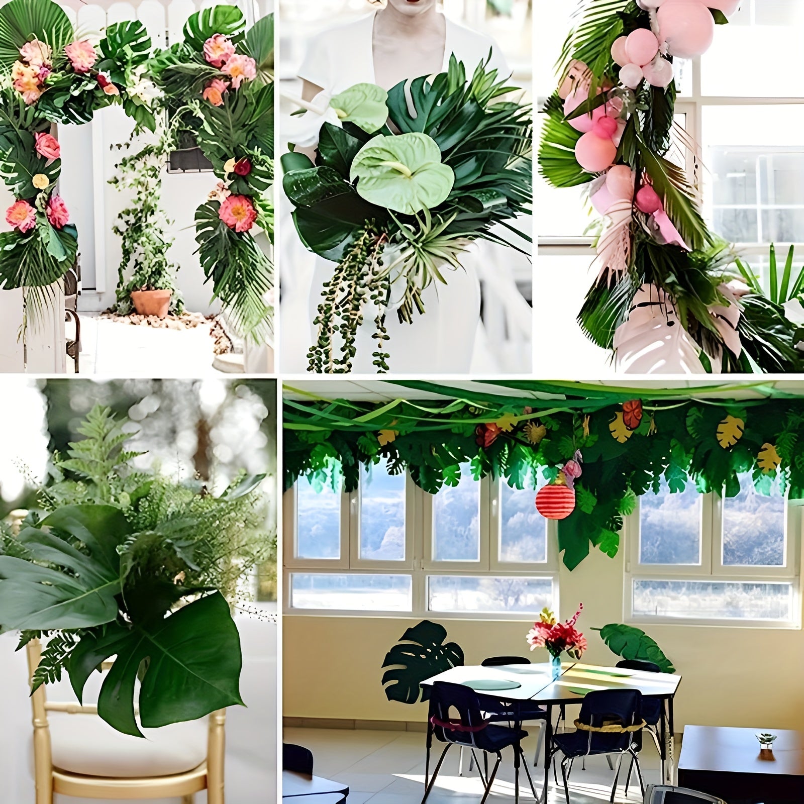 12pcs Artificial Tropical Leaves Wild Animal Birthday Decorations