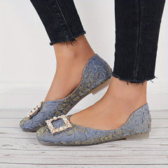 Faux Pearl Ballet Flats Square Toe Slip On Shoes