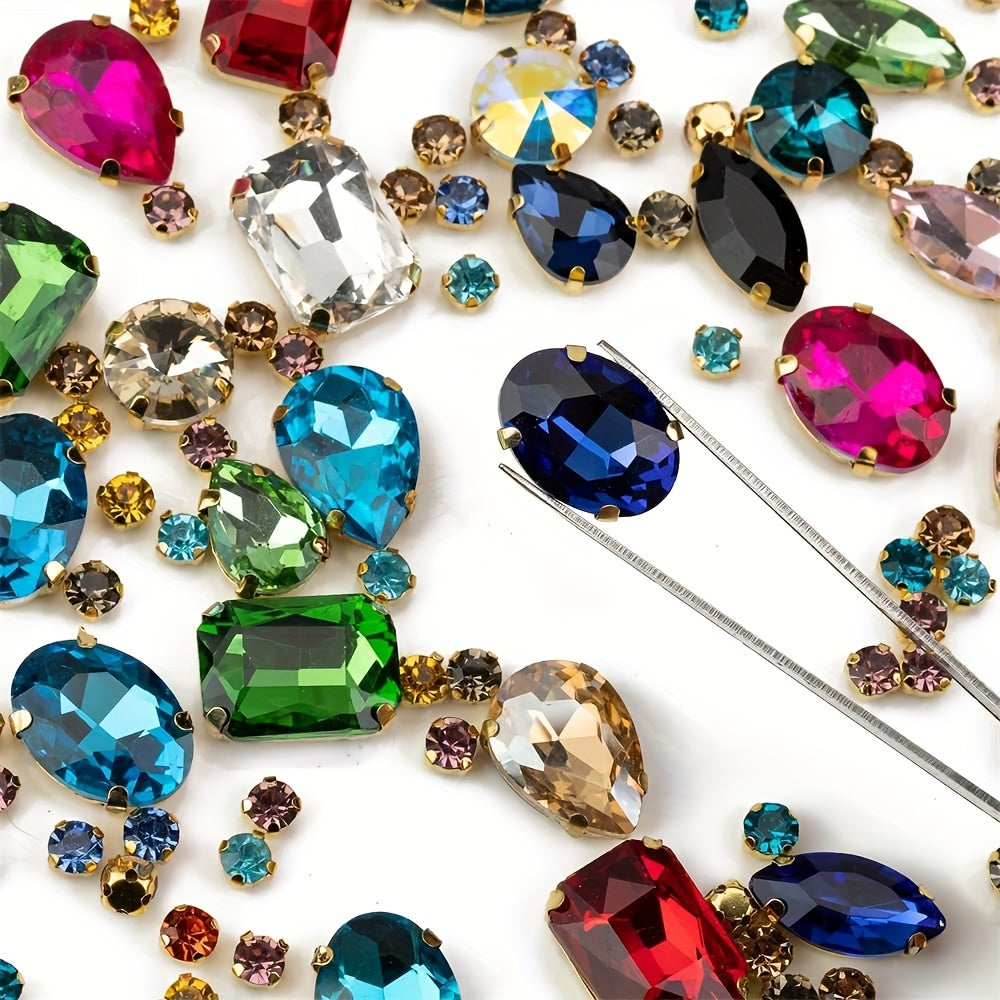 130pcs Mixed Shapes Sew On Rhinestones With Claw for DIY Craft Clothing Shoes