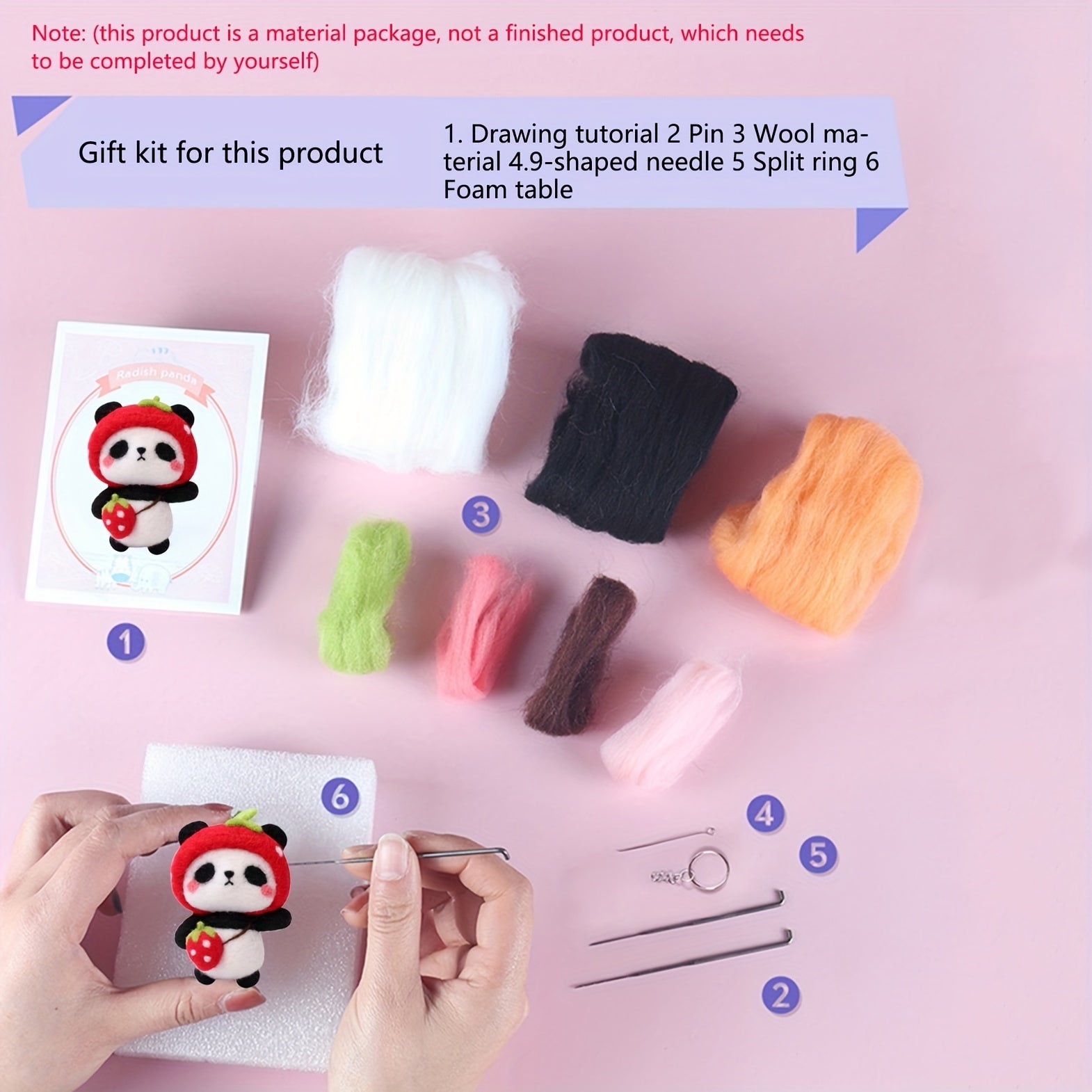 DIY Felt Poking Music Material Bag - Panda Panda Sheep Design