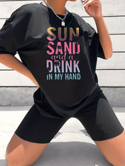 2pcs Summer Casual Sports Sets Coconut Tree Graphic T shirts & Shorts