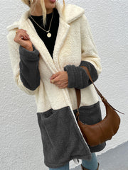 Women's Velvet Lapel Jacket Sweater with Large Pockets