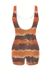 Tie Dye Striped Tank Romper Jumpsuit Women's Clothing