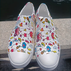 Women's Graffiti Hollow Out Slip On Low Round Toe Beach Shoes