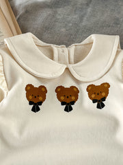 Bear Print Doll Collar Long Sleeve Baby Onesie