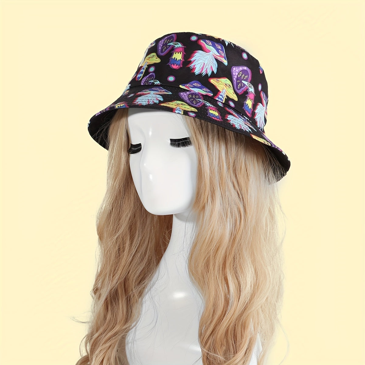 Mushroom Print Reversible Bucket Hat Vintage Sunscreen Basin Hat