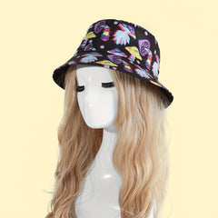 Mushroom Print Reversible Bucket Hat Vintage Sunscreen Basin Hat
