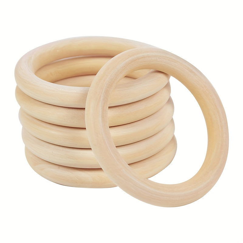 20pcs 70mm Natural Wooden Rings for DIY Crafts & Jewelry Making
