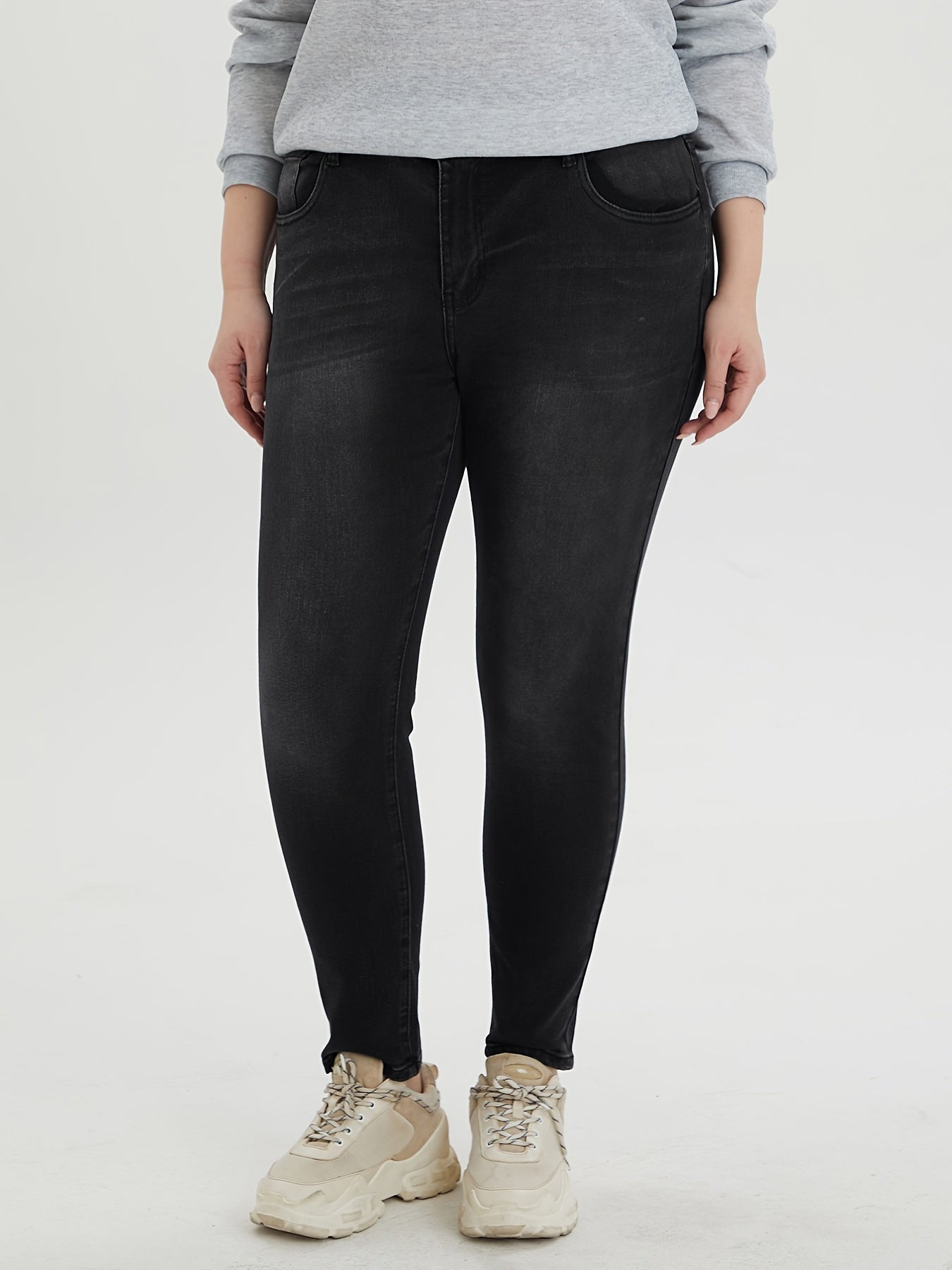 Casual Jeans Women's High Stretch Tapered Leg Washed Jeans
