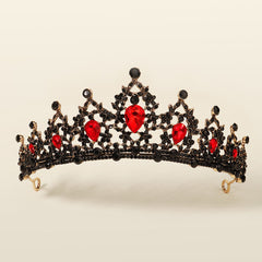 Red Crystal Queen Crown Wedding Tiara For Bride Birthday Quinceanera