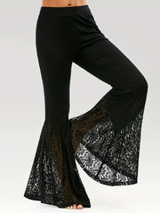 Lace Stitching Flared Leg Pants High Waist Solid Pants