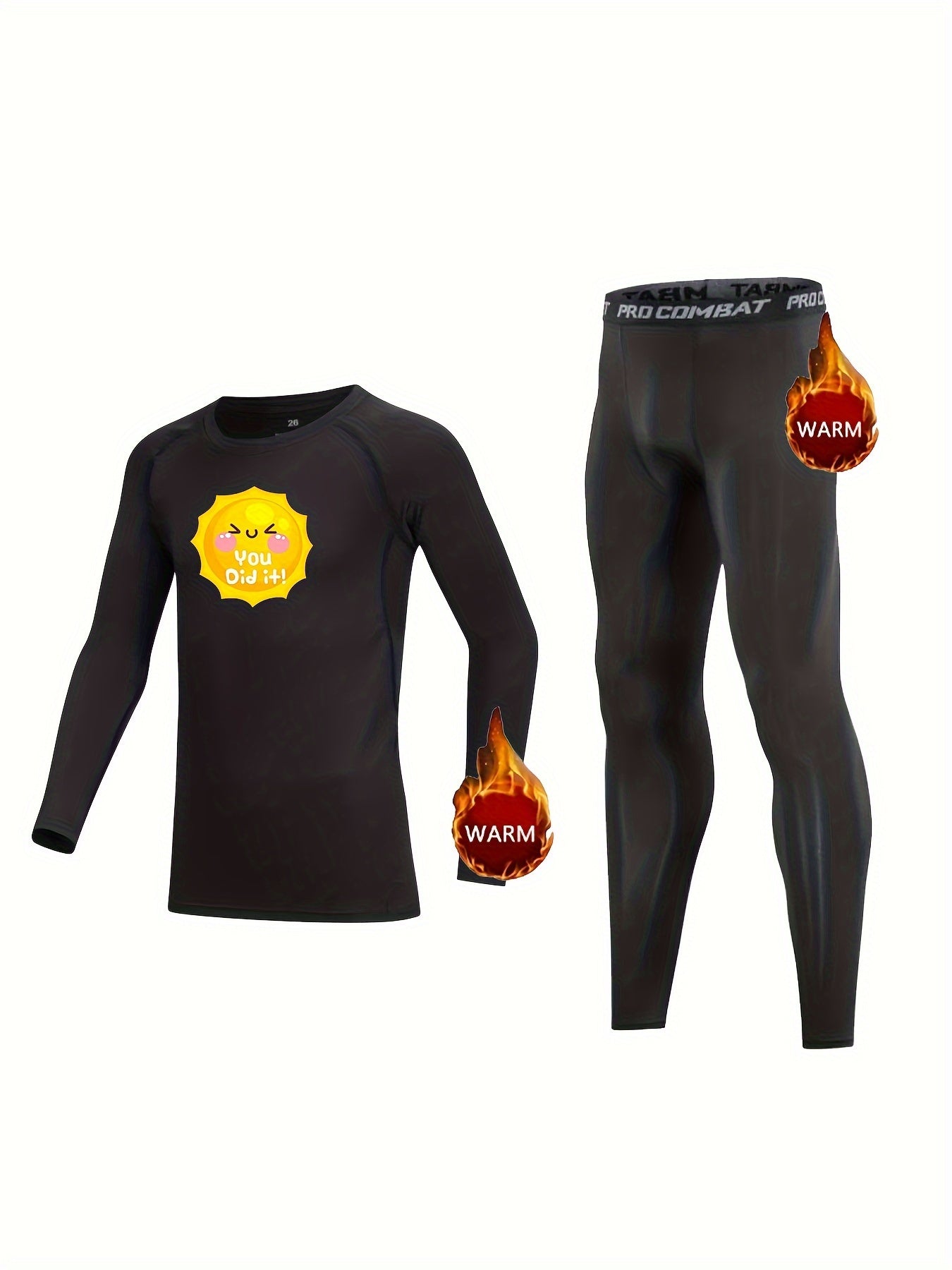 Kids Compression Fleece Sets Cartoon Print Crew Neck Pullover & Matching Pants